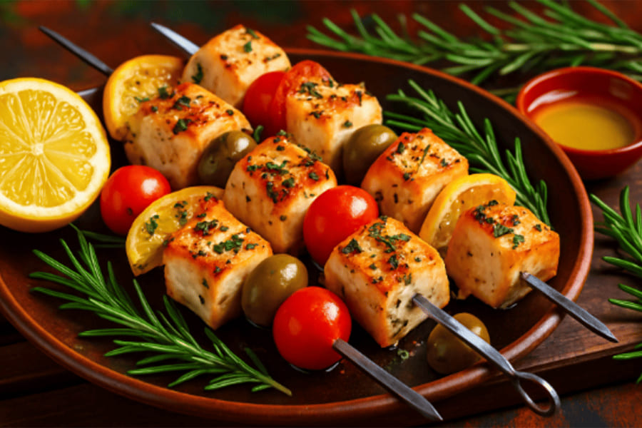 Шашлык из лосося с лимоном и розмарином